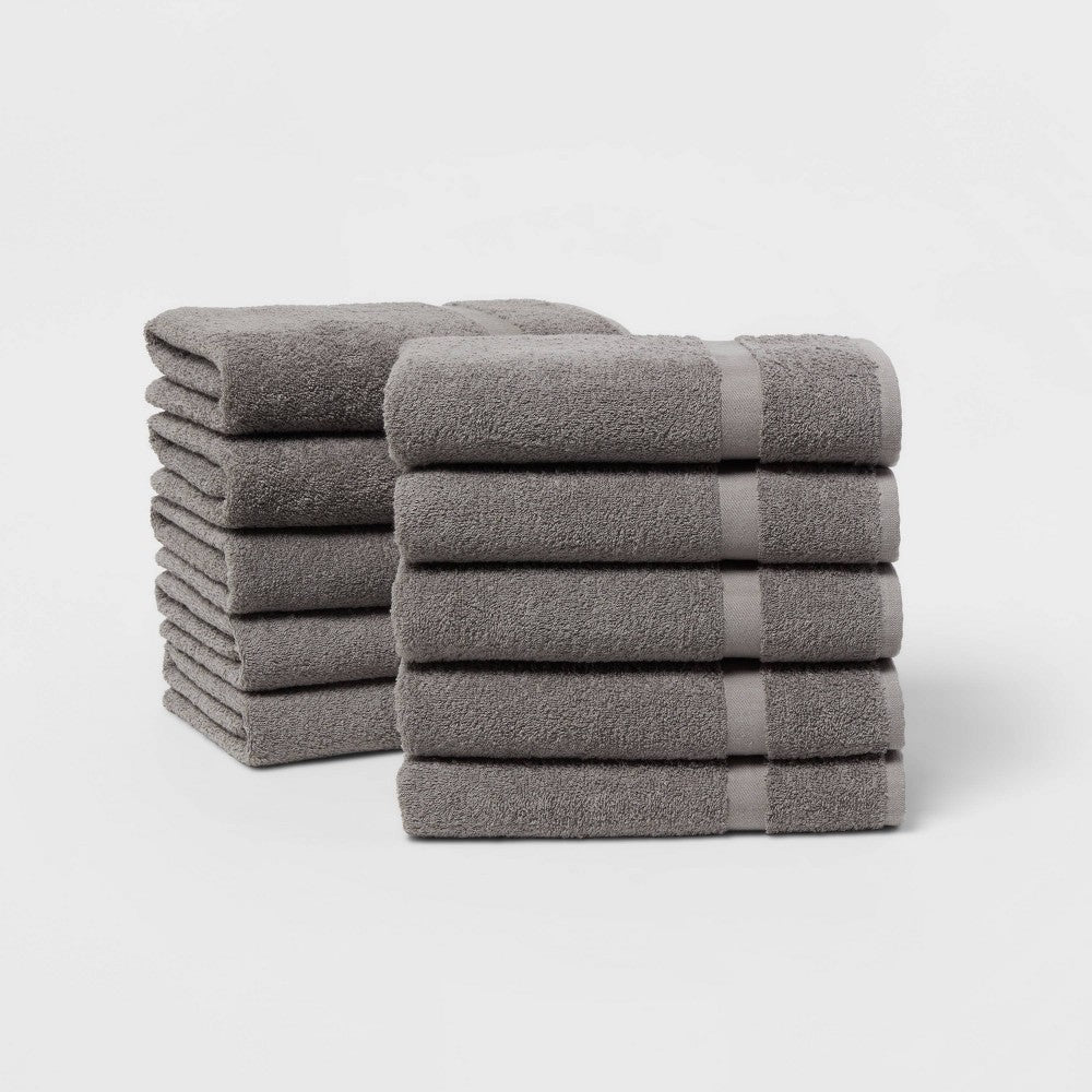 10pk Bath Towel Set Gray / White Ogee - Threshold
